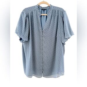 Adrianna Papell Light Blue Printed Button-Front Blouse